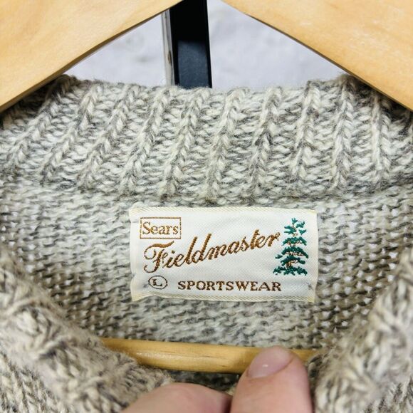 Vintage 70s 80s SEARS Fieldmaster Wool Crewneck Sweater Fisherman Oatmeal Gray - Picture 6 of 6